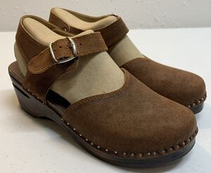 Troentorp Swedish Wooden Clogs Womens 8 39 Brown Suede Leather Mary Jane